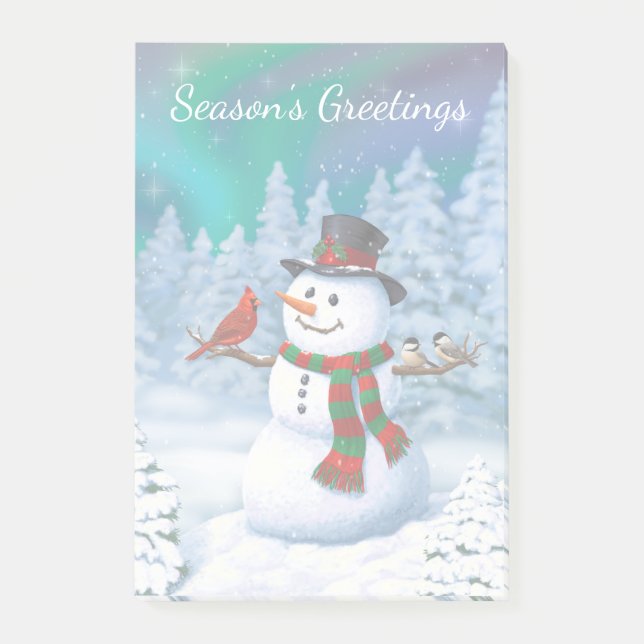Happy Christmas Snowman & Birds Winter Scene Post-it Notes (Front)