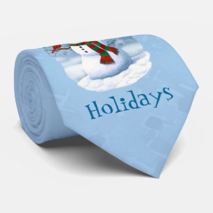 Happy Christmas Snowman & Birds Winter Scene Tie