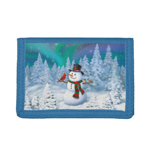 Happy Christmas Snowman & Birds Winter Scene Tri-fold Wallet