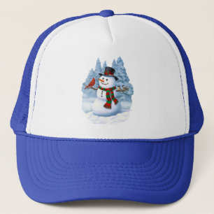 Happy Christmas Snowman & Birds Winter Scene Trucker Hat