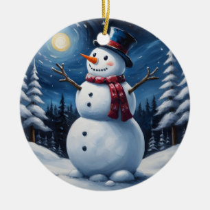 Happy christmas snowman ceramic ornament