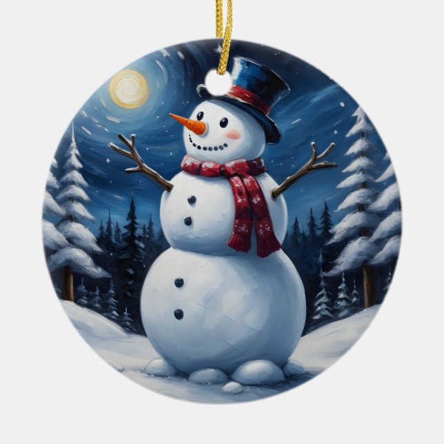Happy christmas snowman ceramic ornament (Front)