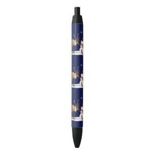 Happy Christmas Snowman & Cute Reindeer Black Ink Pen