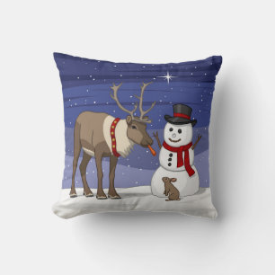 Happy Christmas Snowman & Cute Reindeer Cushion