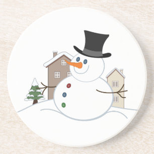 Happy Christmas Snowman Illustration Coaster
