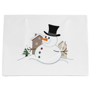 Happy Christmas Snowman Illustration Large Gift Bag
