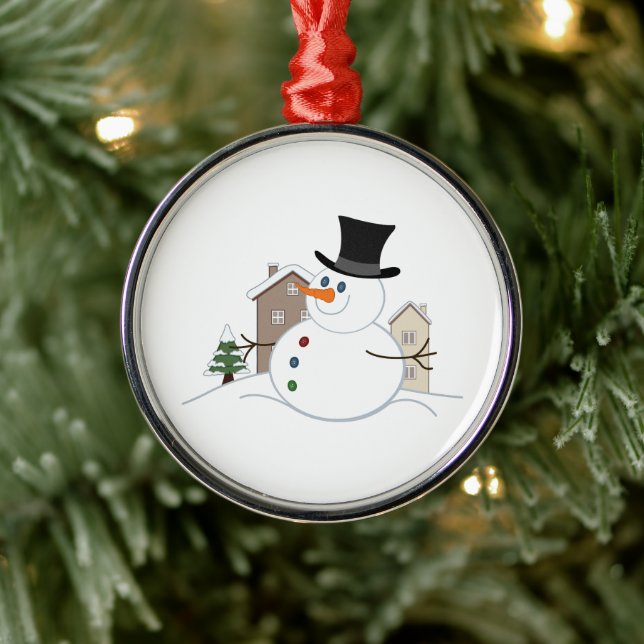 Happy Christmas Snowman Illustration Metal Ornament (Tree)