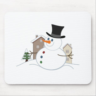 Happy Christmas Snowman Illustration Mouse Pad