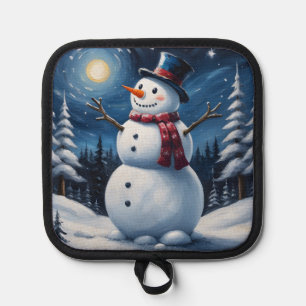 Happy christmas snowman pot holder