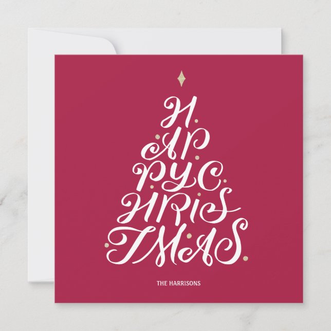 Happy Christmas Tree - Cranberry Flat Holiday Card (Front)