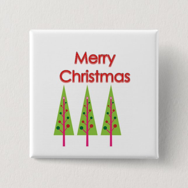 Happy Christmas Trees 15 Cm Square Badge (Front)