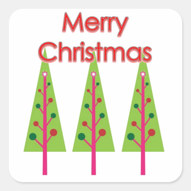 Happy Christmas Trees Square Sticker (Front)