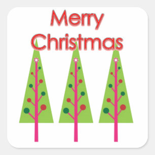 Happy Christmas Trees Square Sticker