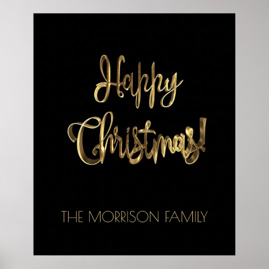 Happy Christmas Typography Black Gold Look Chic Poster
