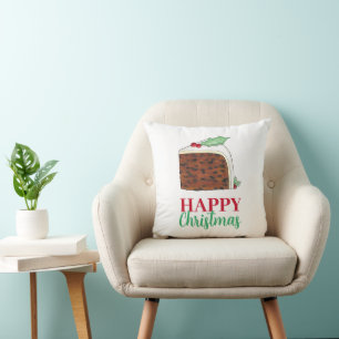 Happy Christmas UK British Cake Slice Festive Cushion