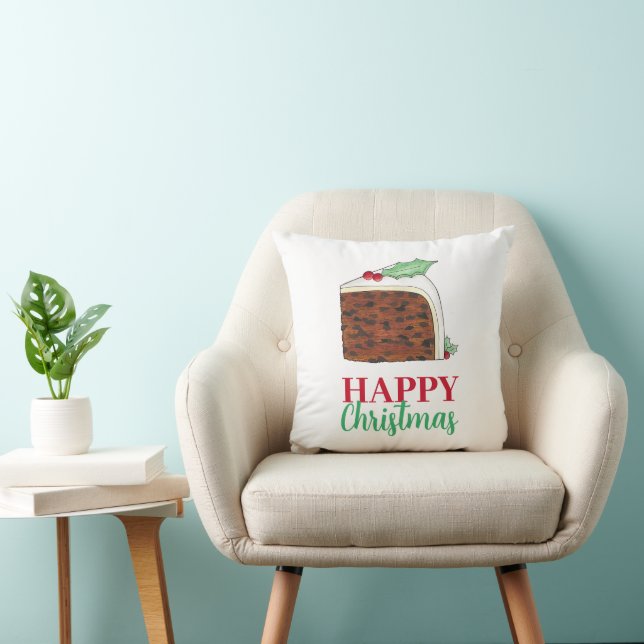 Happy Christmas UK British Cake Slice Festive Cushion (Chair)