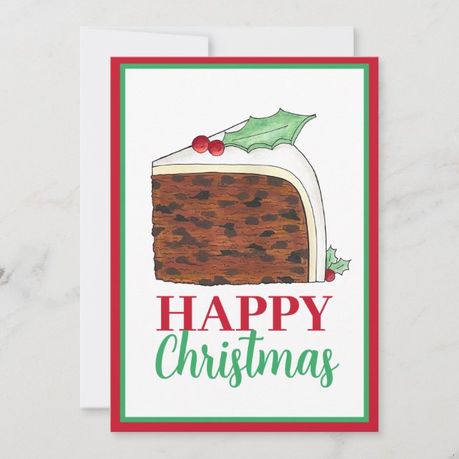 Happy Christmas UK British Cake Slice Homemade Holiday Card (Front)