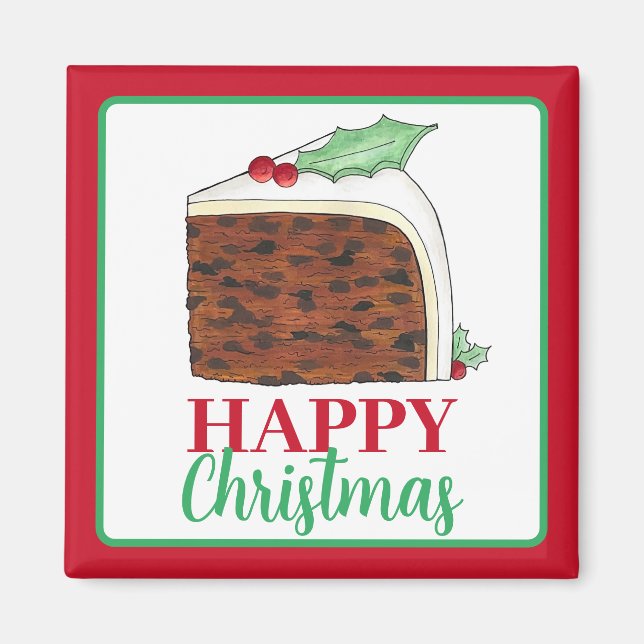 Happy Christmas UK British Cake Slice Homemade Magnet (Front)