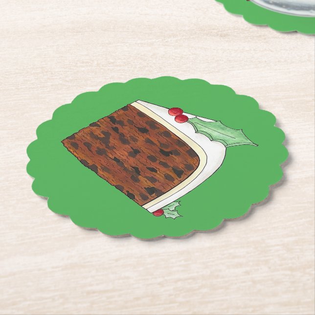 Happy Christmas UK British Cake Slice Homemade Paper Coaster (Angled)