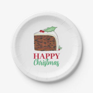 Happy Christmas UK British Cake Slice Homemade Paper Plate