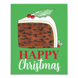 Happy Christmas UK British Cake Slice Homemade Photo Print