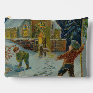 Happy Christmas - Vintage snowball fight postcard Accessory Pouch