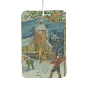 Happy Christmas - Vintage snowball fight postcard Car Air Freshener