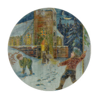 Happy Christmas - Vintage snowball fight postcard Cutting Board