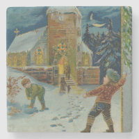 Happy Christmas - Vintage snowball fight postcard