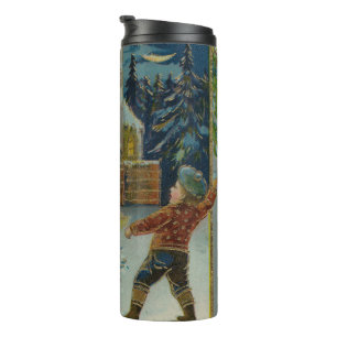 Happy Christmas - Vintage snowball fight postcard Thermal Tumbler