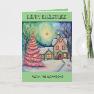 Happy Christmas whimsical Christmas scene Editable Holiday Card