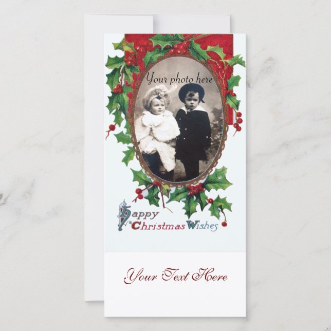 HAPPY CHRISTMAS WISHES WITH HOLLY BERRIES HOLIDAY CARD (Front)