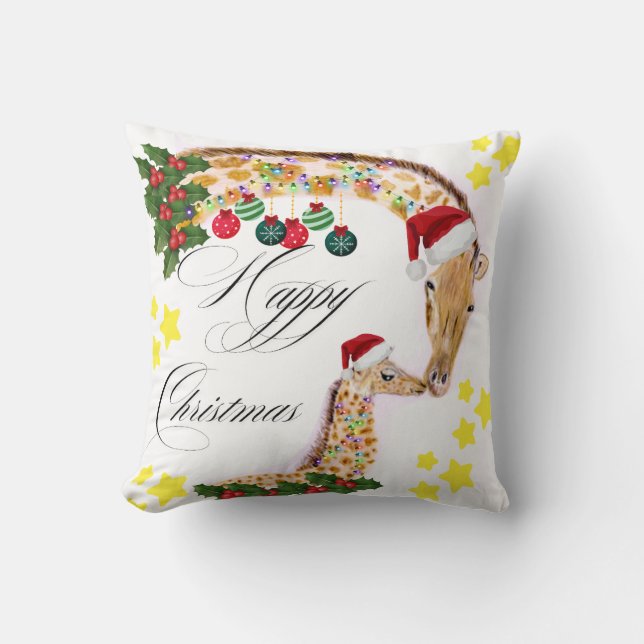 Happy Christmas With a loving family of Giraffes Cushion (Front)