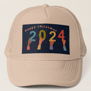 Happy Christmas year of 2024 Khaki Front Panel-Cap Trucker Hat