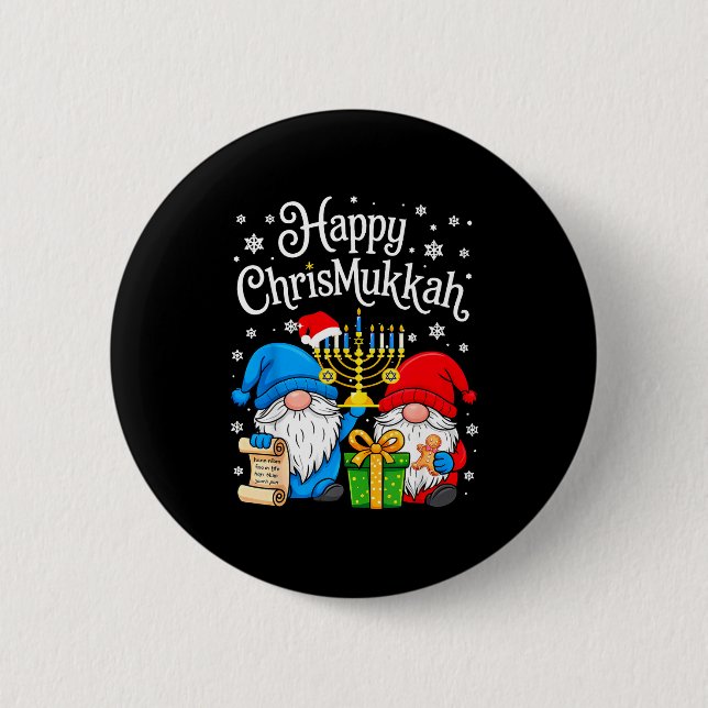 Happy Christmukkah Hanukkah Christmas Gnome Xmas F 6 Cm Round Badge (Front)