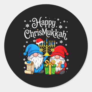 Happy Christmukkah Hanukkah Christmas Gnome Xmas F Classic Round Sticker