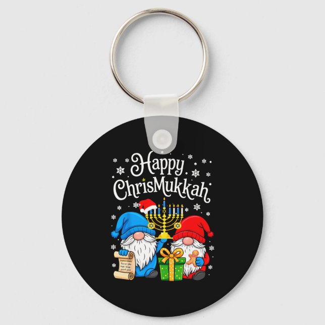 Happy Christmukkah Hanukkah Christmas Gnome Xmas F Key Ring (Front)