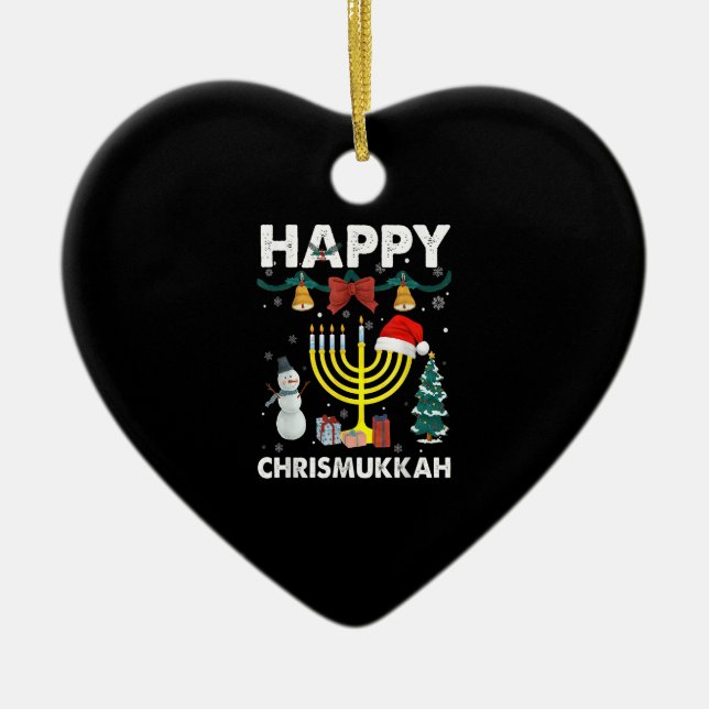 Happy Christmukkah Jewish Christmas Hanukkah Chanu Ceramic Ornament (Front)