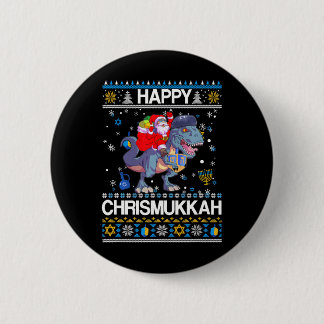 Happy Christmukkah Santa Riding Dinasour Happy 6 Cm Round Badge