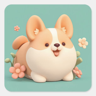 Happy Chubby Clay Corgi Square Sticker