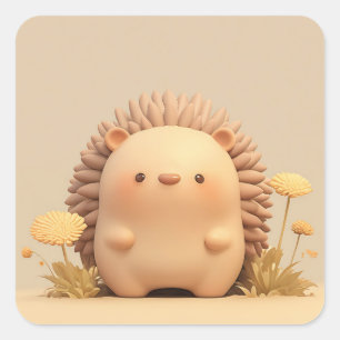 Happy Chubby Clay Porcupine Square Sticker