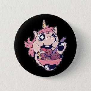 Happy Chubby Unicorn Toddler Eating Ice Cream 6 Cm Round Badge