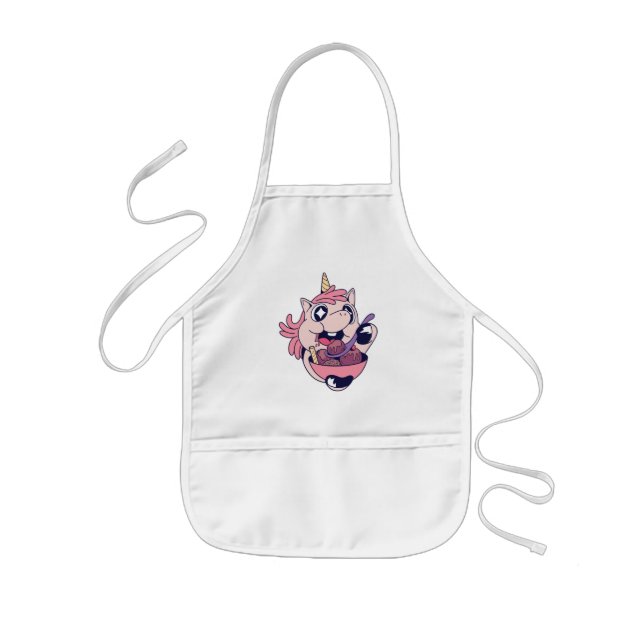 Happy Chubby Unicorn Toddler Eating Ice Cream Kids Apron (Front)