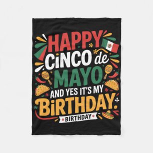 Happy Cinco De Mayo Birthday Tacos Kids Men Women Fleece Blanket