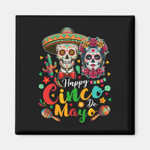 Happy Cinco De Mayo Couple Floral Skulls Sombrero  Magnet