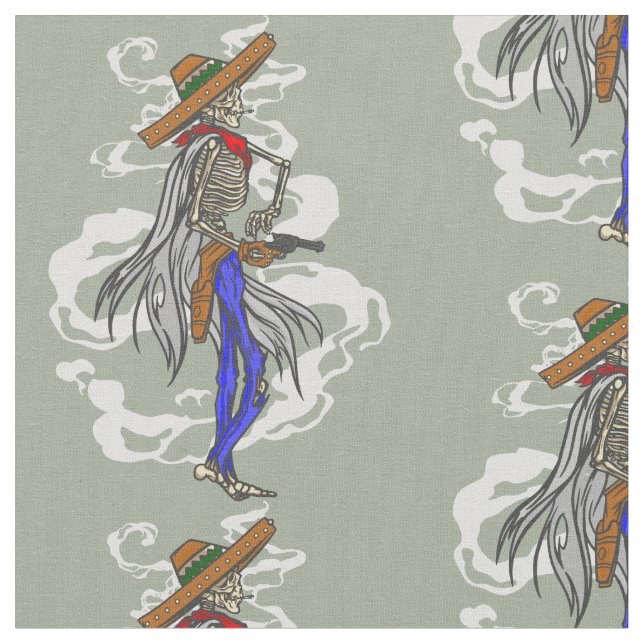 happy cinco de mayo cowboy skeleton fabric (Close Up)