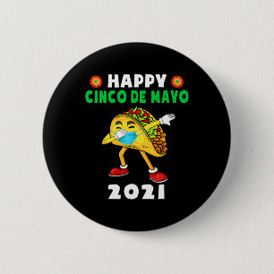 Happy Cinco De Mayo Cute Taco Wearing Mask Kids To 6 Cm Round Badge