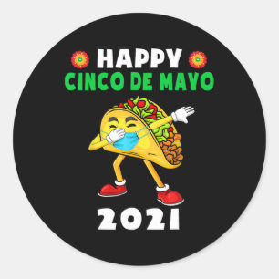 Happy Cinco De Mayo Cute Taco Wearing Mask Kids To Classic Round Sticker