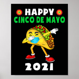 Happy Cinco De Mayo Cute Taco Wearing Mask Kids To Poster