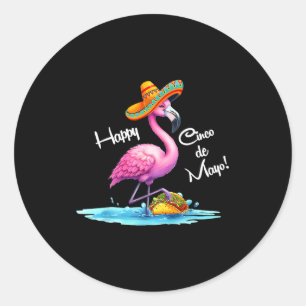 Happy cinco de mayo flamingo design with taco classic round sticker